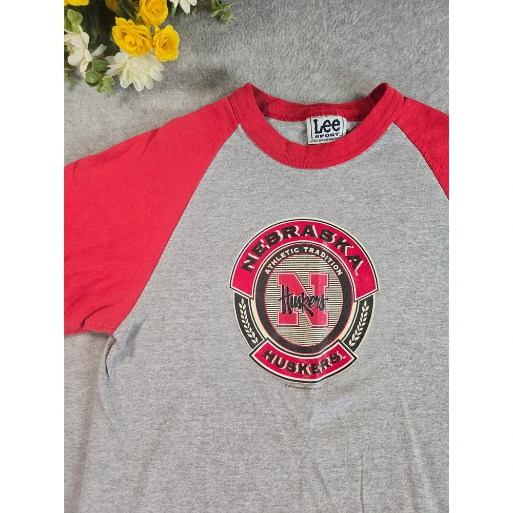 Vintage Lee Sport Nebraska Huskers Raglan‎ T Shirt Kids Youth Med Athletic